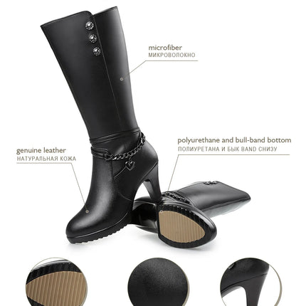 AIYUQI Female Winter Shoes Woman Boots High-Heeled Genuine Leather Motorcycle Boots Thick Wool Warm Winter Boots Riding Boot