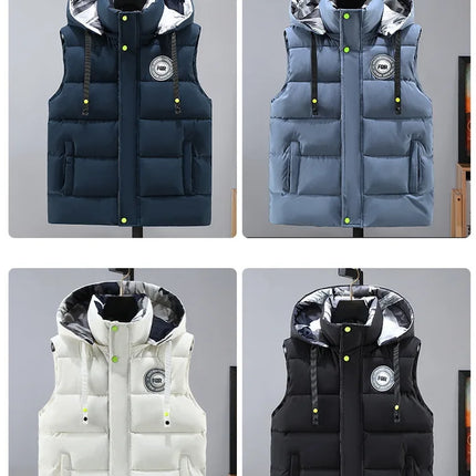 Hooded New Spring Autumn Sleeveless Jacket for Men Fashion Warm Hooded Male Winter Vest Light Plus Size Mens Work Vest Waistcoat