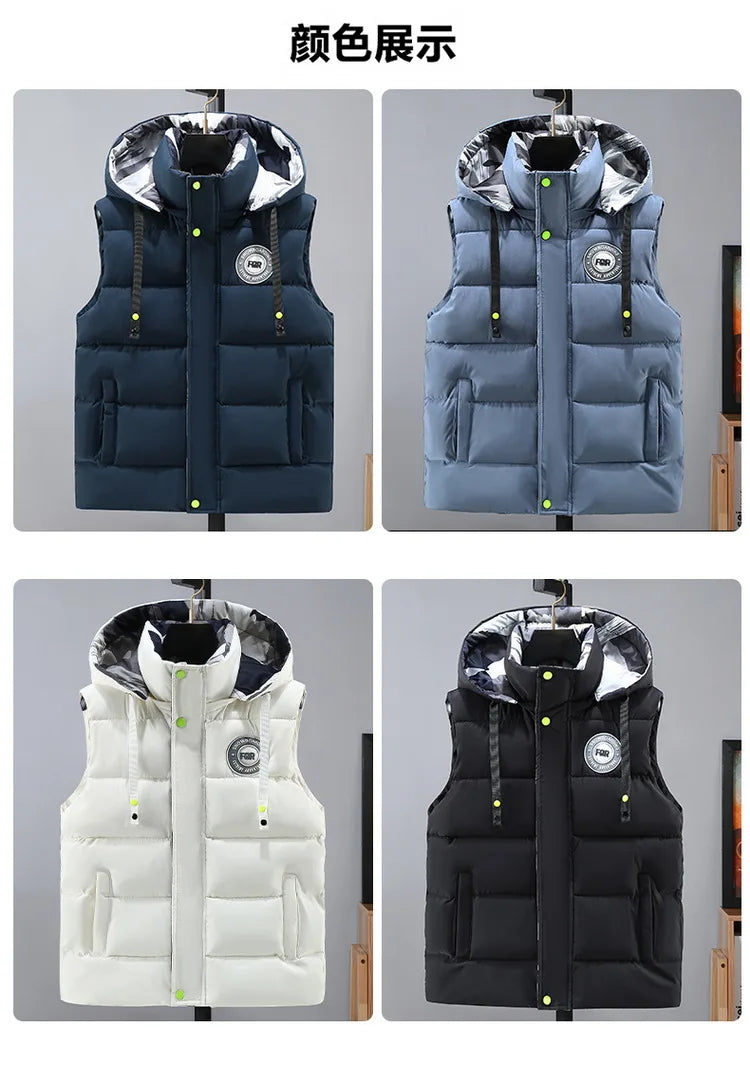 Hooded New Spring Autumn Sleeveless Jacket for Men Fashion Warm Hooded Male Winter Vest Light Plus Size Mens Work Vest Waistcoat