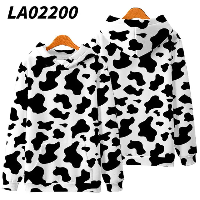Black White Cow Pattern Hoodie Hooded Sweatshirt Hoodie Cosplay Costume New Fleece Harajuku Jacket and Coat Men Women Clothing