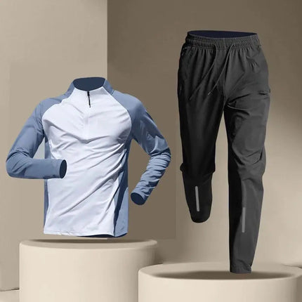 Quick Dry Male Clothes Tracksuit T-shirt Sets Spring Autumn Men Half Zipper Long Sleeve Breathable Sports Training Pants Suit PlatiNum