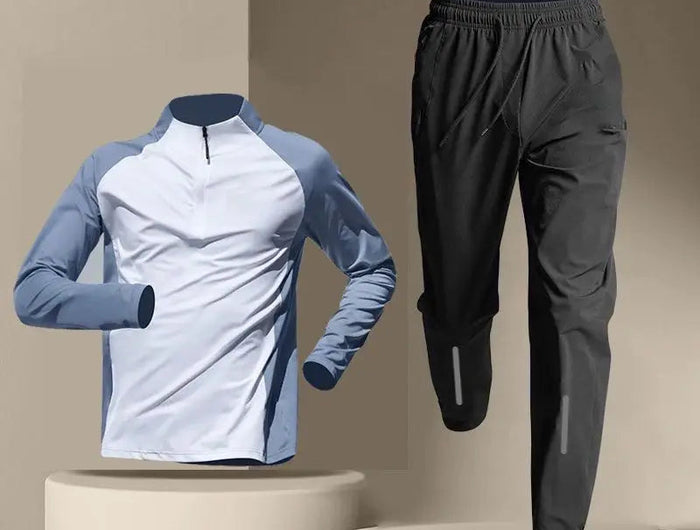 Quick Dry Male Clothes Tracksuit T-shirt Sets Spring Autumn Men Half Zipper Long Sleeve Breathable Sports Training Pants Suit PlatiNum