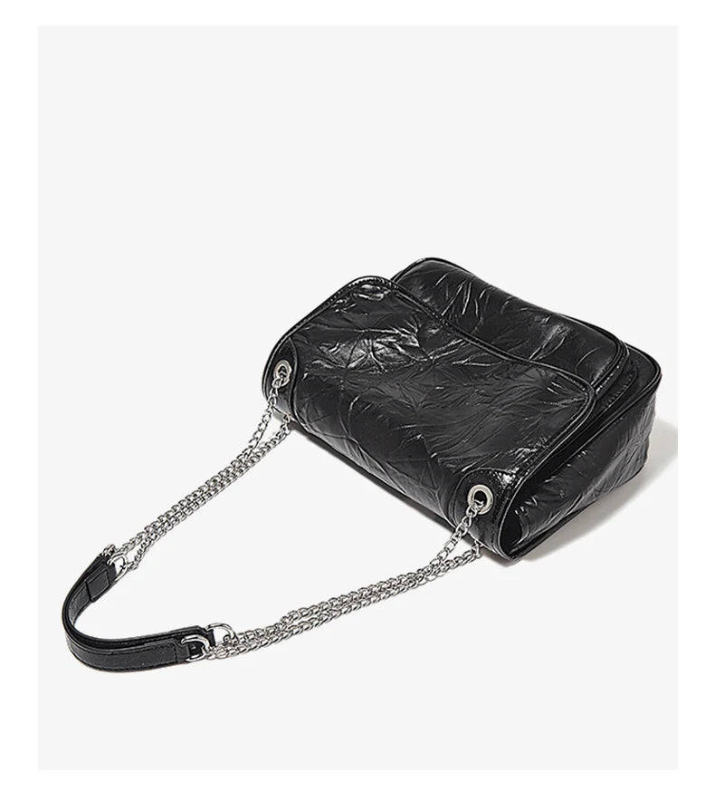 FOXER Women Genuine Leather + PU Shoulder Handbag Classic Fashion Black Tote Chain Bag