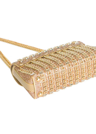 Fashionable Retro Diamond Studded Gold Chain Women's Crossbody Bag Handbag Dinner Bag Underarm Bag Single Shoulder Bag PlatiNum