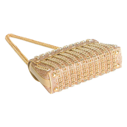 Fashionable Retro Diamond Studded Gold Chain Women's Crossbody Bag Handbag Dinner Bag Underarm Bag Single Shoulder Bag PlatiNum