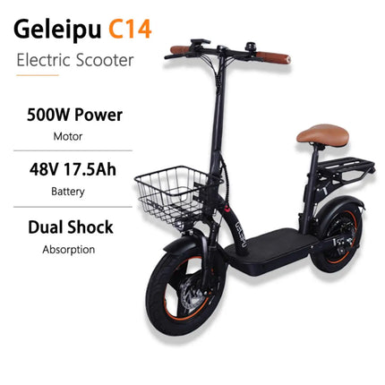 Monopattino Elettrico per Adulti con Sedile, 500W 48V 17.5Ah, Batteria Rimovibile, Ruote 14*2.5 Pollici, Originale di Fabbrica, Pieghevole a Due Ruote