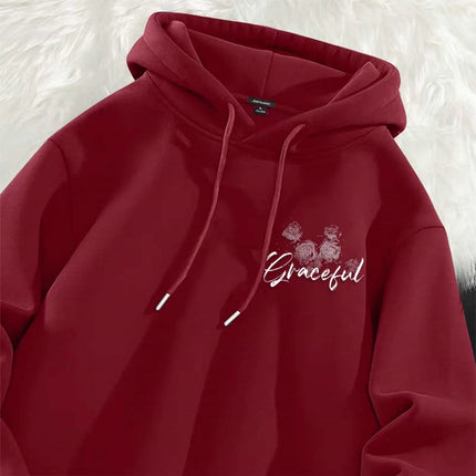American Retro Black Rose Print Men Women Hooded Sweatshirt Autumn Winter Outdoor Vacation Fitness Casual Loose Warm Sportswear