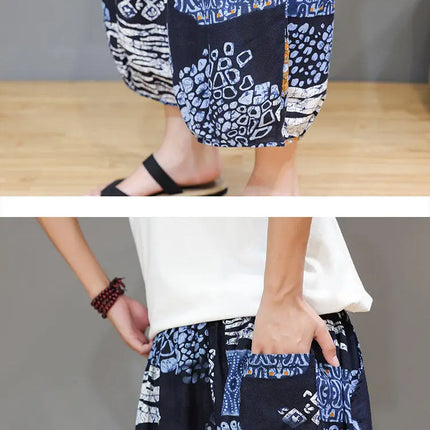 Pantaloncini da uomo estivi Pantaloni larghi casual comodi in cotone Pantaloni tradizionali al polpaccio retrò Pantaloncini traspiranti da uomo Streetwear