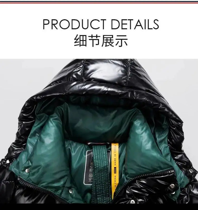 New Winter Shiny Jackets, Men's Short Trendy Brand Hooded Thickened And Warm Outerwear 90% White Duck Down