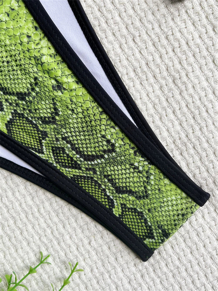 Green Snake Bikini Extreme String Monokini Costume da bagno con taglio a gamba alta Donna Beach Outfit Costumi da bagno per le vacanze Costume da bagno Bikini Set PlatiNum