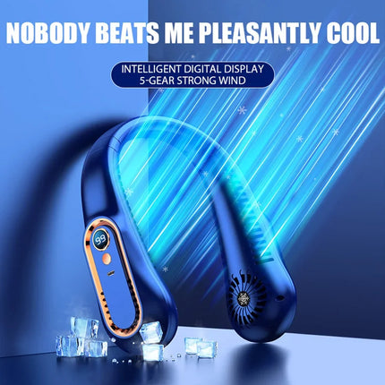 2025 Nuovi best seller Ventilatore da collo indossabile Condizionatore d'aria portatile Ventilatore da collo senza lama Dispositivo di raffreddamento dell'aria 5 marce e schermo a LED