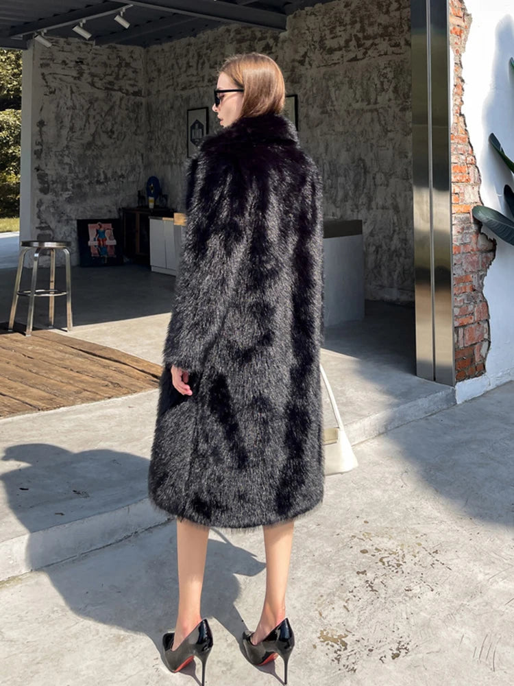 ZADORIN Winter Fluffy Jacket Women Solid Lapel Long Faux Fox Fur Coat Ladies Furry Warm Pink White Jacket Trench Coats Tops