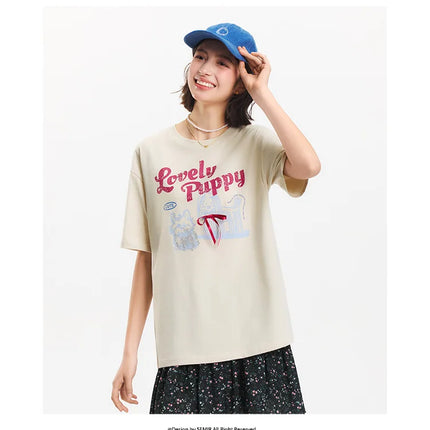 T-shirt à manches courtes Semir pour femme, longueur moyenne, joli motif, style rétro, nouvelle collection été 2025, haut ample respirant, style de niche
