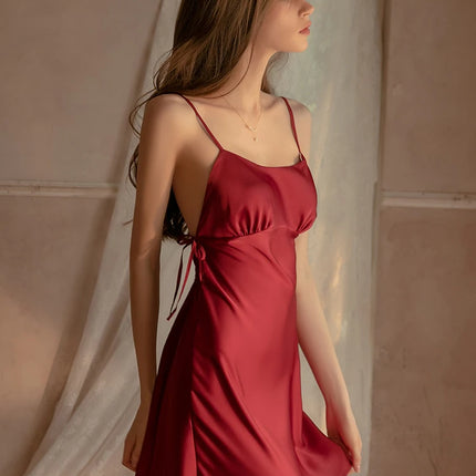 Camicia da notte tentazione con cinturino in vita sottile in seta ghiacciata da donna estiva