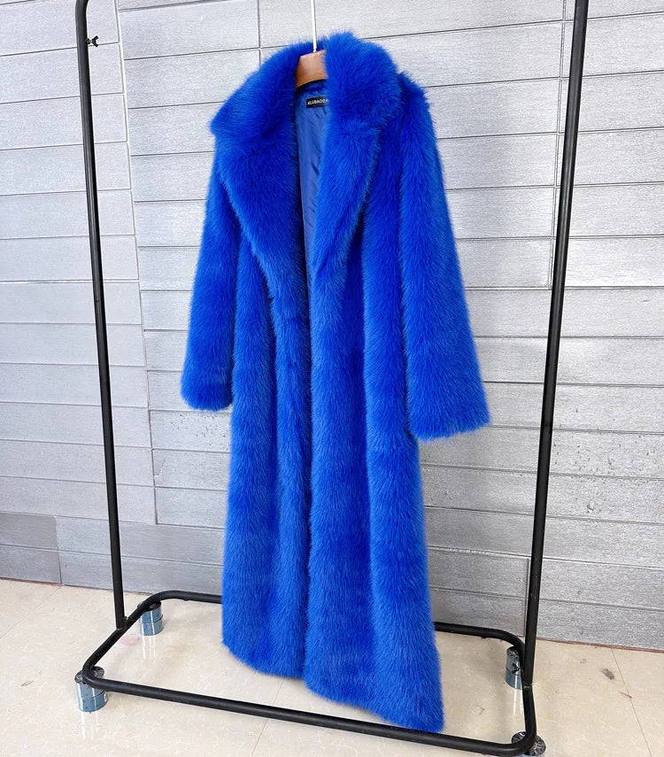 ZADORIN 130cm Super Long Fluffy Faux Fur Coat Woman Jacket Winter Lapel Thicken White Faux Fur Coats Jacket for Women Outerwears