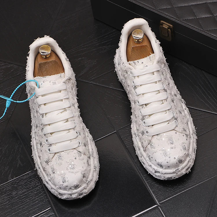 New Fashion Men Embroidery Canvas glitter Loafers Mens Casual Oxford Shoes Wedding Groom Driving Homecoming Business Footwear