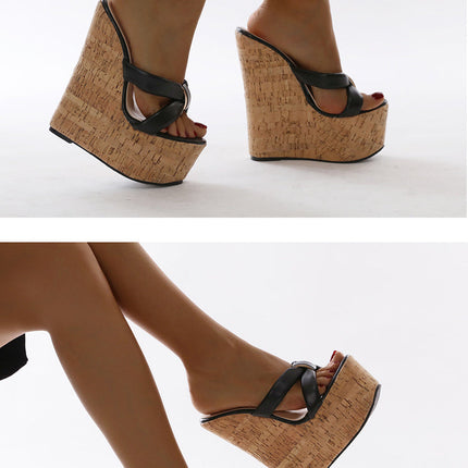 Aneikeh Wedges Heel Women Slippers Fashion Open Toe Platform Sandals Summer Super High Heels Female Party Shoes Size 35-42 PlatiNum