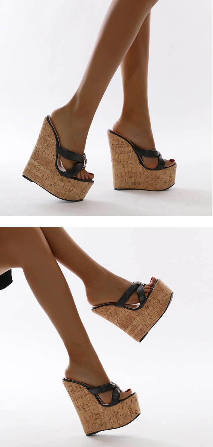 Aneikeh Wedges Heel Women Slippers Fashion Open Toe Platform Sandals Summer Super High Heels Female Party Shoes Size 35-42 PlatiNum