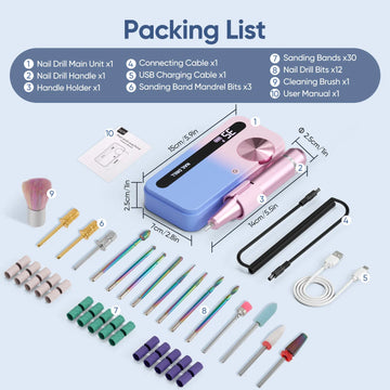 35000RPM Electric Nail Drill Machine Professional Nail Drills for Gel Nails Polish Rechargeable Portable Nail File Manicure Tool