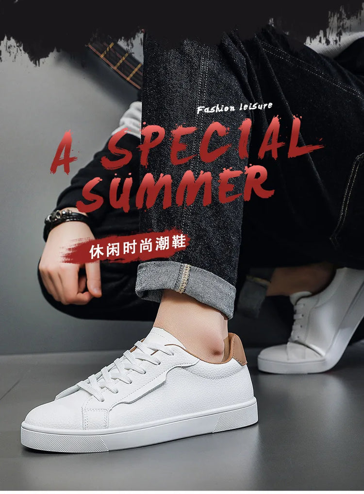 2026Mens Board Shoes Classic Lace Up Lightweight Breathable Casual Leather Sports Shoes Daily Comfortable Male Business Sneakers