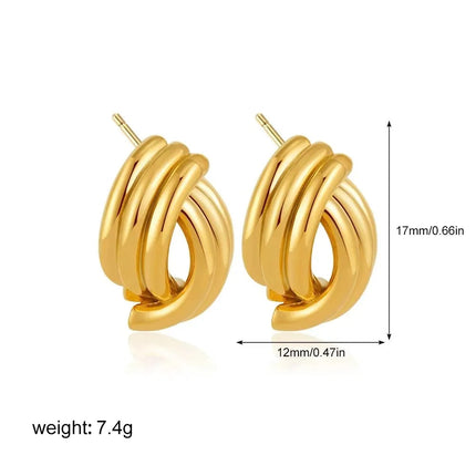 Orecchini a Perno Geometrici a Forma di C Multistrato Placcati in Oro 18K, Antiruggine, in Acciaio Inossidabile per Donne platinumshop