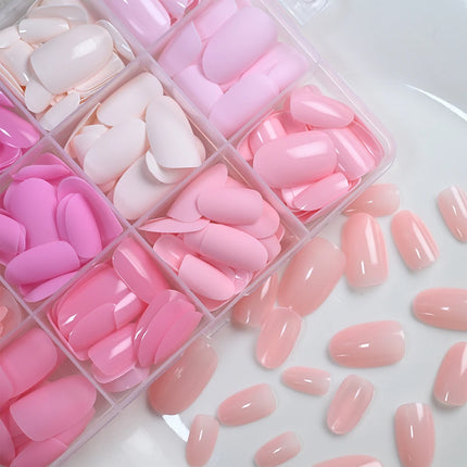 288pcs Light Pink Rose Purple Matte & Glossy False Nails Solid Color Medium Almond Full Cover Press On Nails Acrylic Fake Nails2028