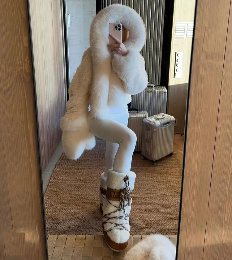 ZADORIN High Quality Faux Fur Coats Hooded Cropped White Black Faux Fur Coat Woman Clothing Fluffy Fur Jacket Winter Outerwears