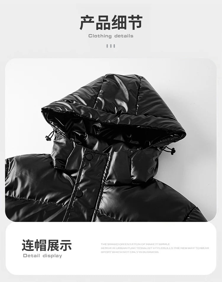 winter casual down cotton jacket Men's bright faced cotton jacket solid color thicken warm men winter coat hooded winter jacket