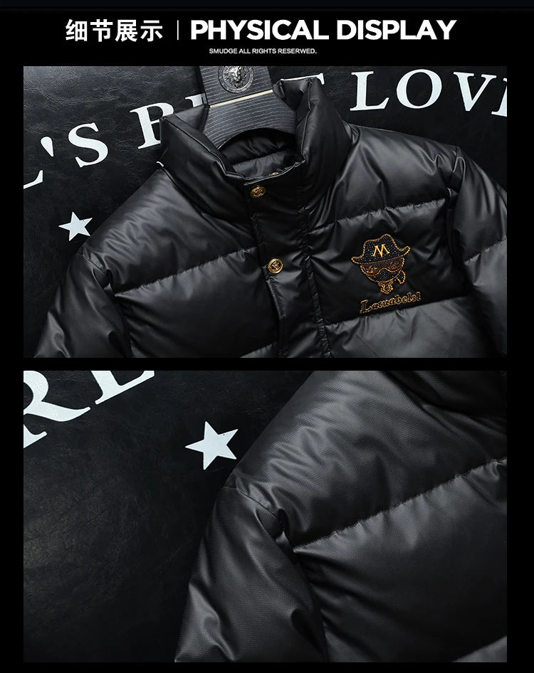 Winter White Duck Down Jacket Men's Light Luxury Trendy Leather Windproof Warm Down Jacket Men Brand Clothes Casual Puffer Coat