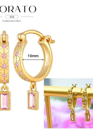 Lussuosa geometria 925 orecchio in argento sterling Ago rosa serie zircone orecchini a cerchio pendenti dolce moda regali di gioielli da sposa platinumshop