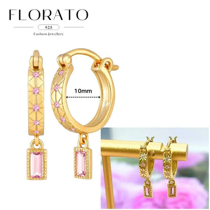 Lussuosa geometria 925 orecchio in argento sterling Ago rosa serie zircone orecchini a cerchio pendenti dolce moda regali di gioielli da sposa platinumshop