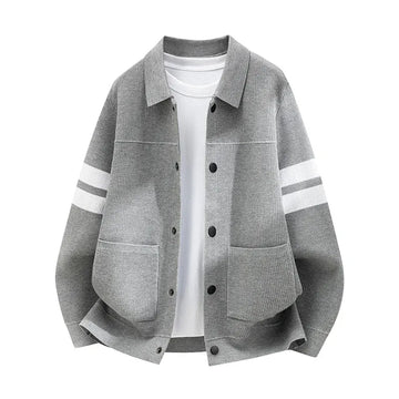 High end brand striped knitted men's cardigan trend bestselling comfort pocket new luxury lapel unique button jacket casual coat