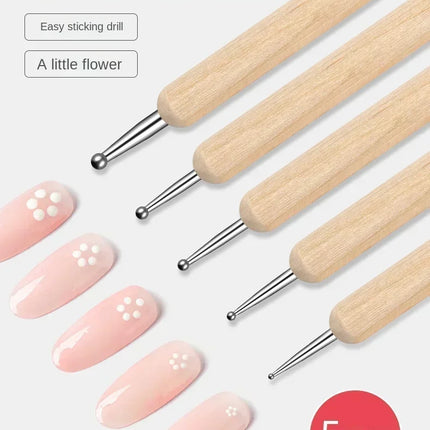Dual End Wooden Dotting Pen Marble Nail Art Tool Set Manicure Painting Kit 5PCS DIY Nail Design