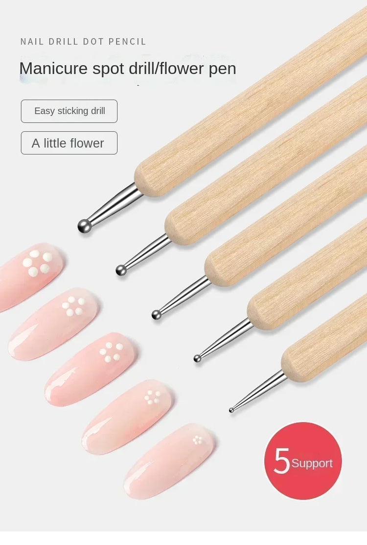 Dual End Wooden Dotting Pen Marble Nail Art Tool Set Manicure Painting Kit 5PCS DIY Nail Design