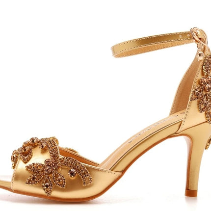 Sandalias de mujer de calidad femenina con diamantes de imitación de PU, tacón delgado de 7 cm, correa de hebilla, zapatos de vestir de estilo coreano para mujer, azul cielo maduro