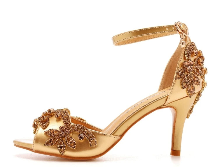 Sandali da donna di qualità femminile strass PU 7CM tacchi sottili cinturino con fibbia scarpe da donna in stile coreano vestito blu cielo maturo