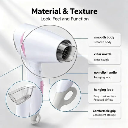 1600W Foldable Travel Hair Dryer, 100‑240V Dual‑Voltage Portable Blow Dryer with Cold Air Function & Hanging Loop for Travel Home Hair Styling