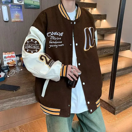 Embroidery Baseball Uniform Man Casual Jackets New Autumn Splicing Trendy Jacket Fashion High Street Outerwear Loose Clothes