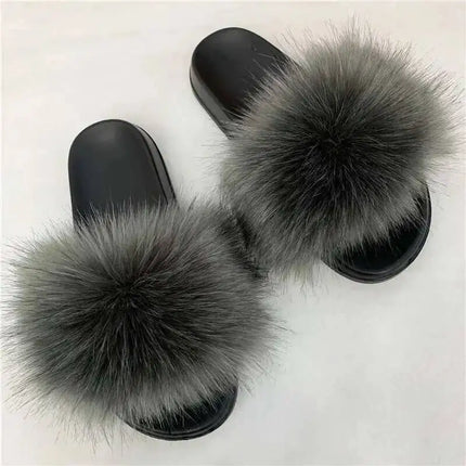 Fluffy Slippers for Women Soft Faux Fur Women's Summer Slippers Stylish Open Toe Sandals Comfy Fuzzy Indoor Outdoor Beach Shoes