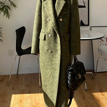 High-end Thick Double-sided Wool Coat Female Fashion Long  Autumn Winter Lapel Double Breasted Wool Coat Women Loose Outerwear