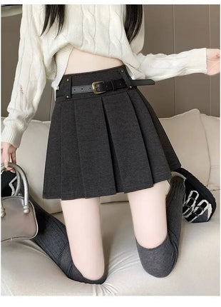 Autumn and Winter 2025 New High-waisted A-line Skirt College Style Sweet Versatile Woolen Pleated Skirt PlatiNum
