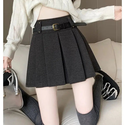 Autumn and Winter 2025 New High-waisted A-line Skirt College Style Sweet Versatile Woolen Pleated Skirt PlatiNum