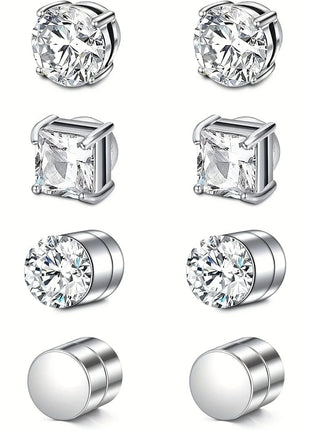 1 Pairs Crystal Strong Magnetic Ear Stud Clip Earrings for Men Women Punk Round Zircon Magnet Earrings Non Piercing Jewelry PlatiNum