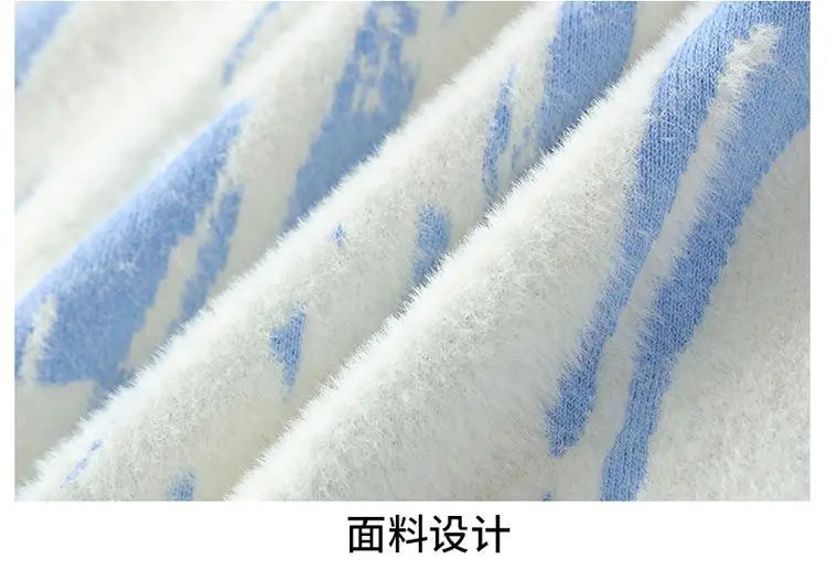 Winter Men's Thickened Fleece Sweater Irregular Jacquard Pattern Casual Round Neck Pullover Tops Striped Soft Knitted Sweaters
