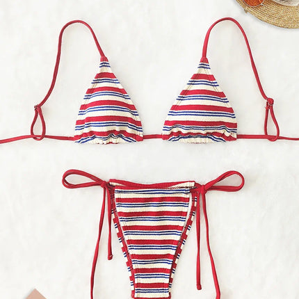 Women's Sexy Push-up Two-piece Swimsuit 2026, Striped Micro Bikini, Trendy Beach Set