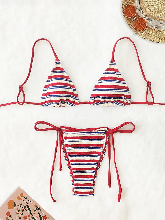 Women's Sexy Push-up Two-piece Swimsuit 2026, Striped Micro Bikini, Trendy Beach Set