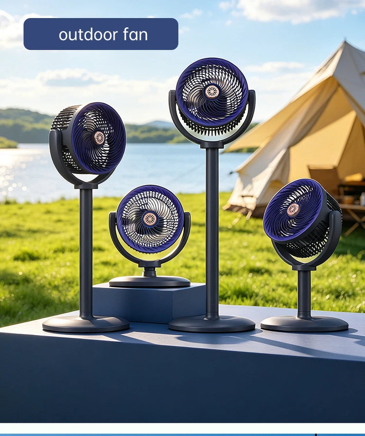Ventilatore a circolazione d'aria, ventilatore da esterno, ventilatore da campeggio, ventilatore ricaricabile da pavimento, ventilatore da tavolo con altezza regolabile, regolazione a 5 velocità