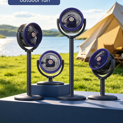 Ventilatore a circolazione d'aria, ventilatore da esterno, ventilatore da campeggio, ventilatore ricaricabile da pavimento, ventilatore da tavolo con altezza regolabile, regolazione a 5 velocità