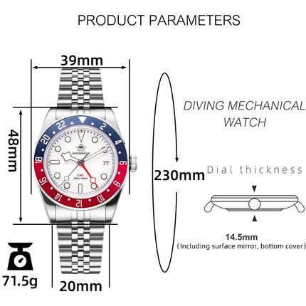 ADDIESDIVE Luxury GMT515-24H Men's Watch Diver 200m Bubble Mirror Glass BGW9 Super Luminous Stainless Steel Men's Analog Watches