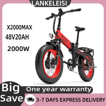 LANKELEISI X2000MAX E-Bicicletta per adulti 2000W 48V20AH City Ebicycle Pneumatico da 20 pollici Non pieghevole Strumento LCD Bicicletta elettrica